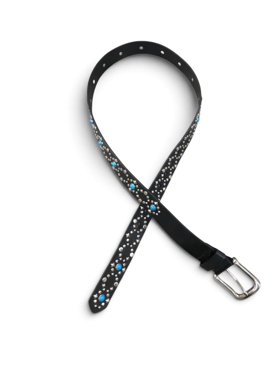 Cinto Preto Couro Detalhes Turquesa, Preto, tamanho -